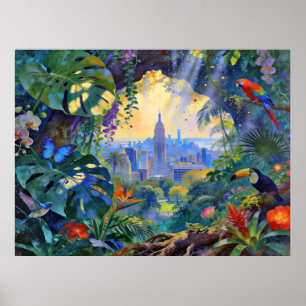 When Wildlife Watches Manhattan – A Cityscape  Poster