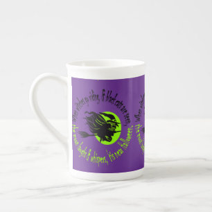 When Witches Go Riding Tis Near Halloween Green Te Bone China Mug