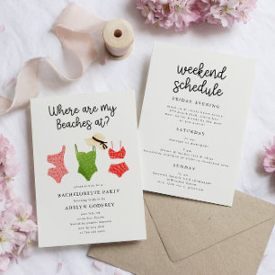 Where Are My Beaches At Bachelorette Party Invitation