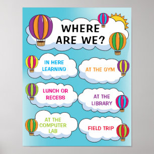Where Are We Classroom Sign in Hot Air Balloons