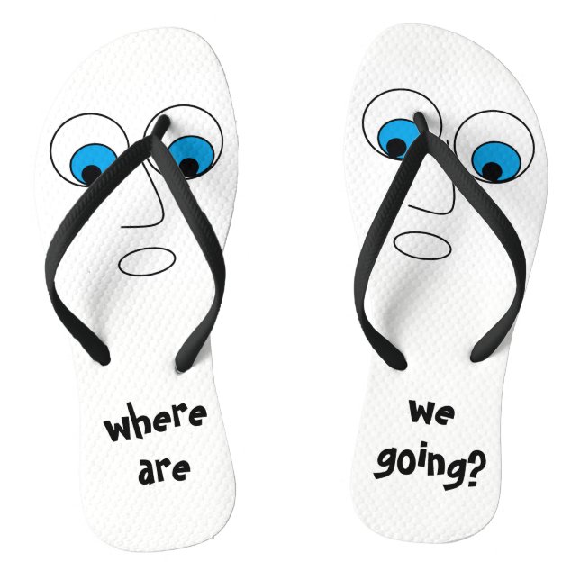 Where are we going Curious Cartoon Face Funny Thongs (Footbed)