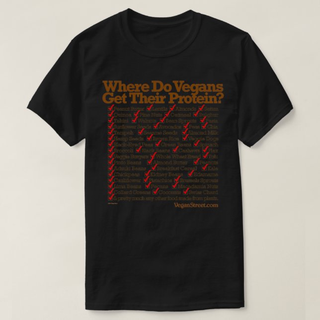 Where Do Vegans Get Their Protein T-Shirt (Design Front)