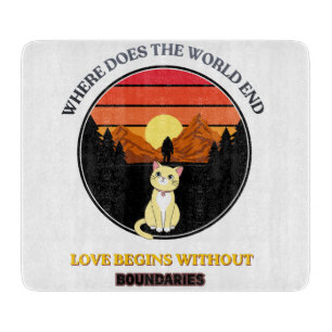 Where Does The World End Cute Cat Retro Sunset T Cutting Board