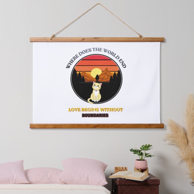 Where Does The World End | Cute Cat Retro Sunset T Hanging Tapestry (Bedroom)