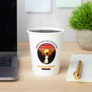 Where Does The World End Cute Cat Retro Sunset T Paper Cups