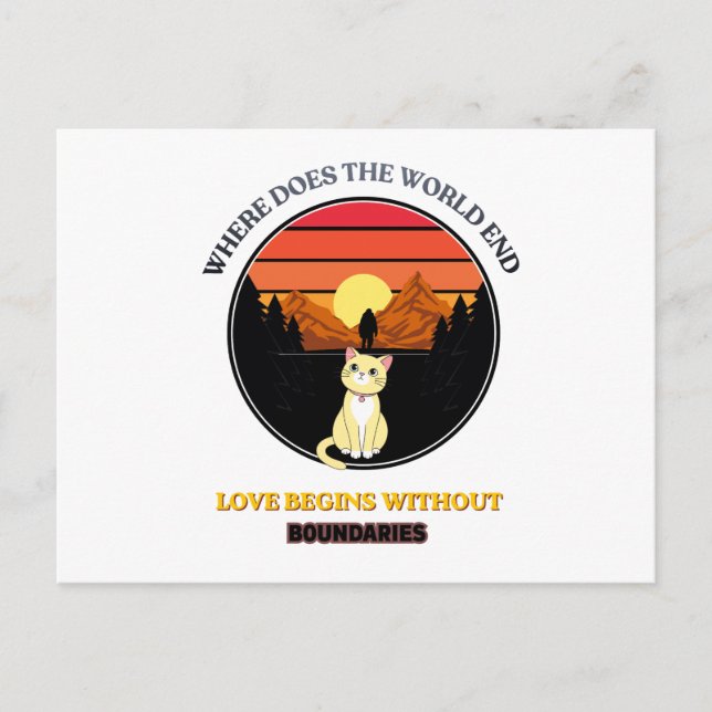 Where Does The World End | Cute Cat Retro Sunset T Postcard (Front)