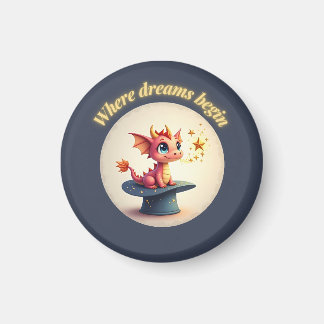 Where Dreams Begin - Cute Dragon Magnet