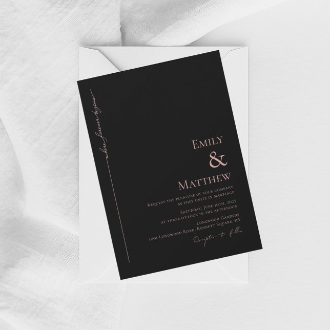 Where Forever Begins Black Wedding Invitation (Creator Uploaded)