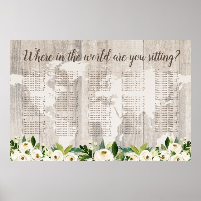 Where in the World Rustic Map Wood Seating Chart (Front)