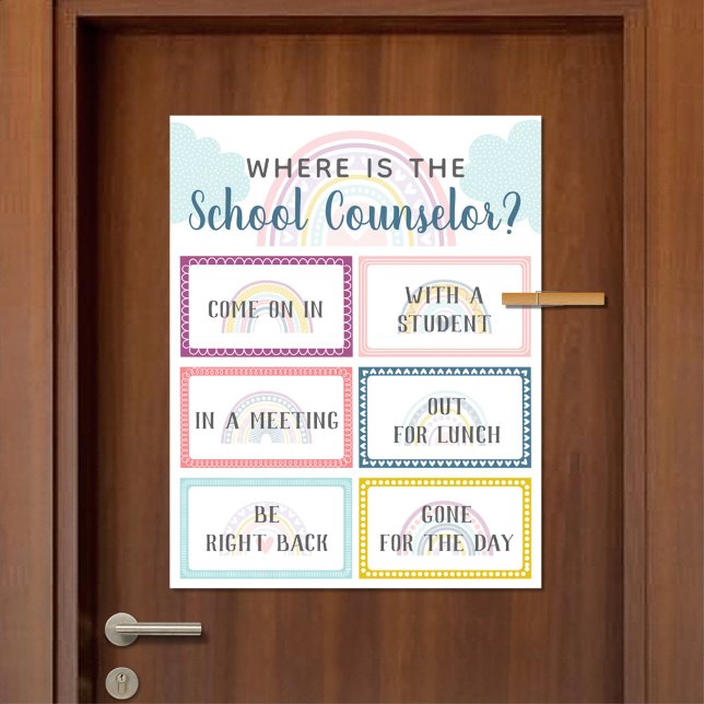 Where is School Counsellor Office Door Sign Rainbo (Where Is The School Counselor Office Door Sign in Boho Rainbow Design)