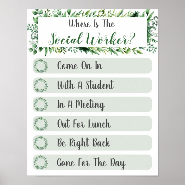 Where is the Social Worker Office Door Sign (Front)