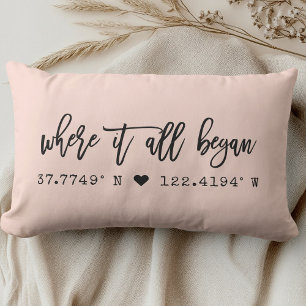 Where it all began Brush Script Pink Coordinates Lumbar Cushion