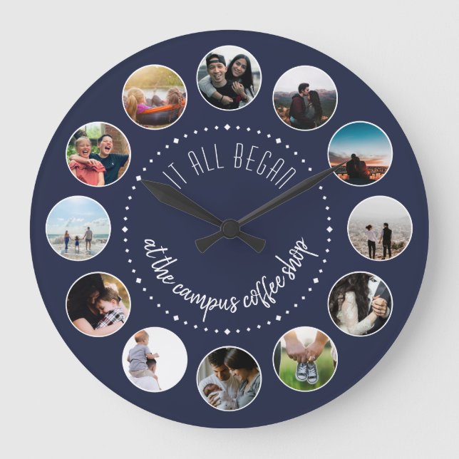 Where it All Began Love Story Photo Collage Large Clock (Front)