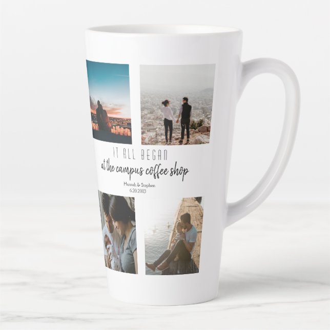 Where it All Began Love Story Photo Collage Latte Mug (Right)
