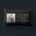 Where It All Began Personalised Couples Photo Lumbar Cushion<br><div class="desc">Every couple has a unique story about where it all began. This black pillow with elegant white text can be customised to any couple,  with their names,  the date of their anniversary (first date,  wedding,  engagement,  etc),  as well as a picture of the happy couple. A truly unique keepsake!</div>