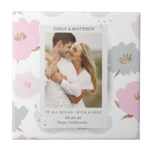 Where It All Began Pink Floral Photo Ceramic Tile