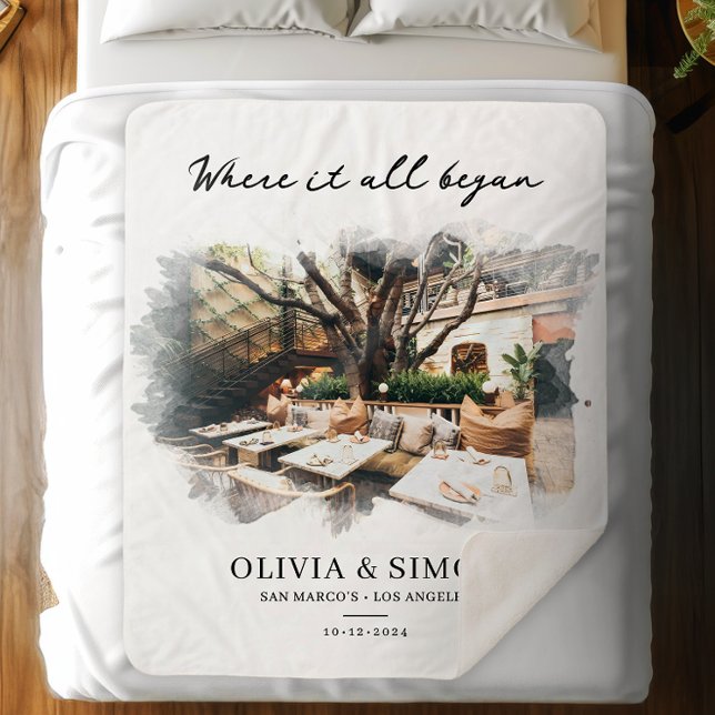 Where It All Began Romantic Couple's Gift Sherpa Blanket (Creator Uploaded)