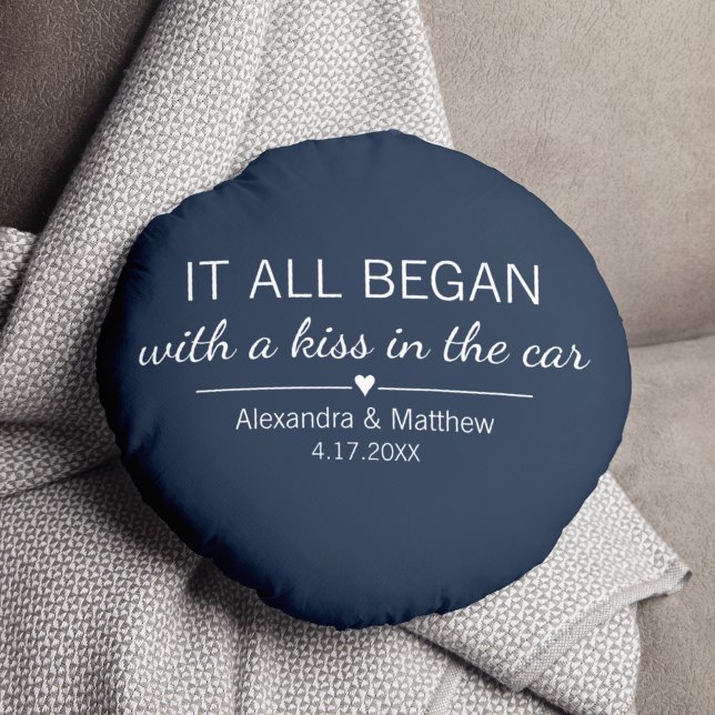 Where It All Began Romantic Valentines Day Couples Round Cushion (Creator Uploaded)