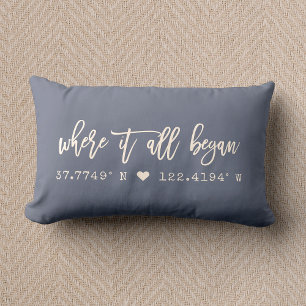 Where it all began Script Dusty Blue Coordinates Lumbar Cushion