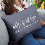 Where it all began Script Navy Blue Coordinates Lumbar Cushion<br><div class="desc">Modern, chic script typography design reading ' Where it all began ' over your custom coordinates of the place you met your loved one. Great gift for Valentine's Day, for newlyweds, or ( wedding ) anniversary. Both romantic and trendy stylish, our farmhouse style navy blue and ivory cream pillow features...</div>