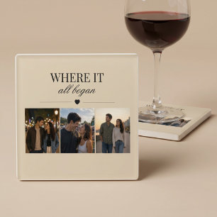 Where It All Began Three Photo Memory Glass Coaster