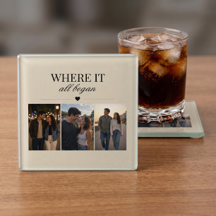 Where It All Began Three Photo Memory Glass Coaster