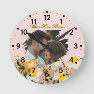 Where Love Blooms Personalized Spring Romance Round Clock