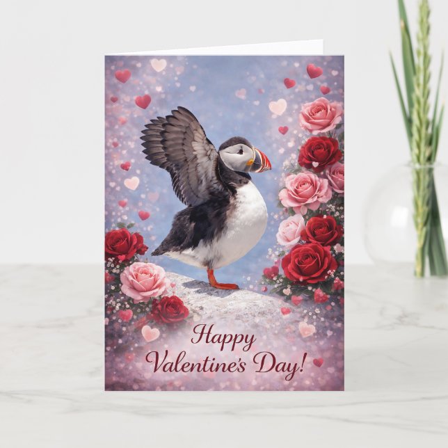 Where Love Takes Wing – Puffin Valentine’s Day Holiday Card (Front)
