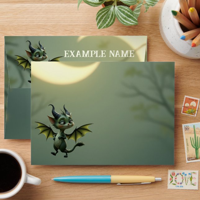 Where moonbeams dance, little mischief awakens.  envelope (Desk)