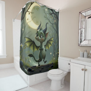 Where moonbeams dance, little mischief awakens. shower curtain