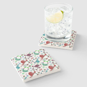 Where My Gnomies At? Holiday Gnomes on White Stone Coaster