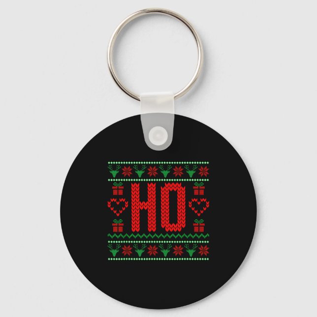 Where My Ho's At Ugly Christmas Sweater Couples Ma Key Ring (Front)