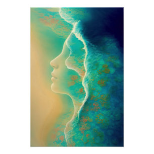 "Where Ocean Becomes Memory" - Blue Green Poster