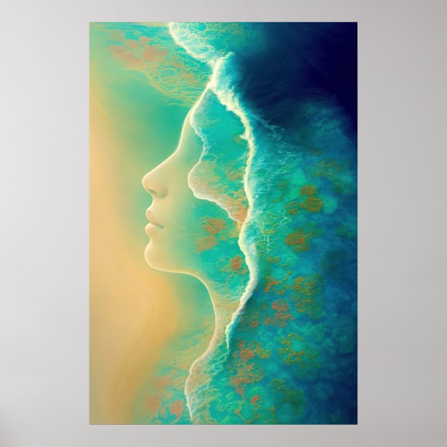 "Where Ocean Becomes Memory"  - Blue Green   Poster (Front)