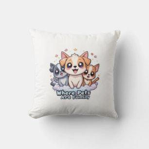 Where Pets Are Family Cute Dog Lover Throw Pillow