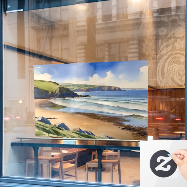 “Where Sky Meets Quiet Sand” – Devon Seascape (Cafe Window)