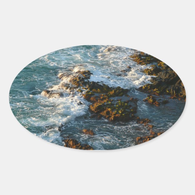 Where the Ocean Meets the Rocks Oval Sticker (Front)