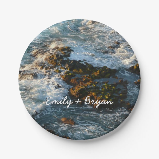 Where the Ocean Meets the Rocks Paper Plate (Front)