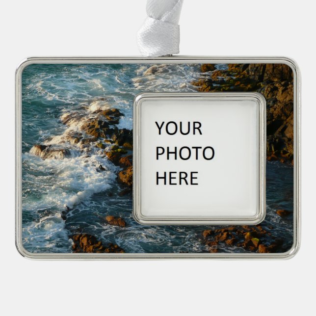 Where the Ocean Meets the Rocks Silver Plated Framed Ornament (Front)