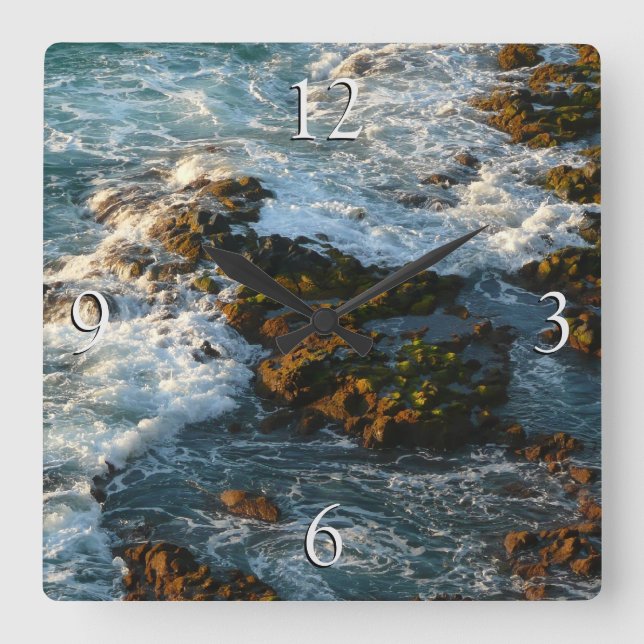 Where the Ocean Meets the Rocks Square Wall Clock (Front)