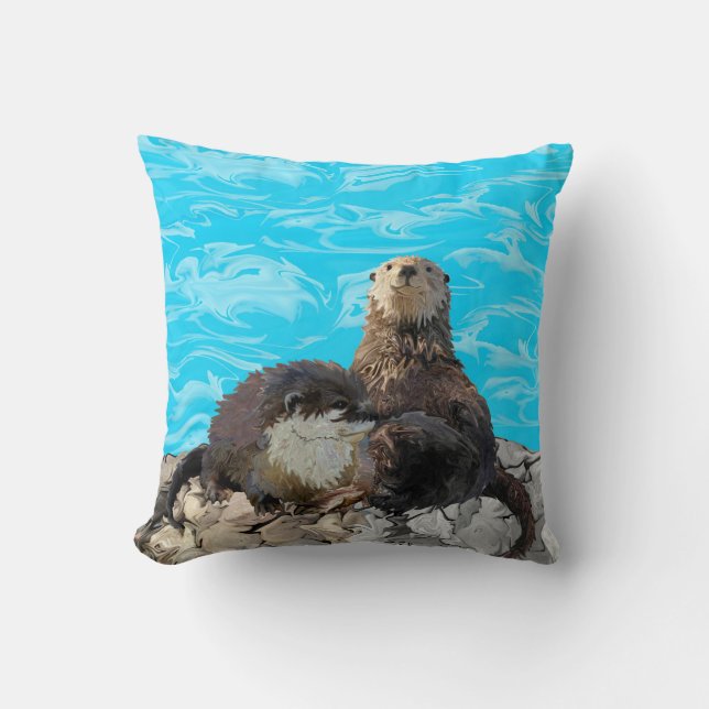 Where the River Meets the Sea Otters Cushion (Front)