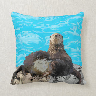 Where the River Meets the Sea Otters Cushion