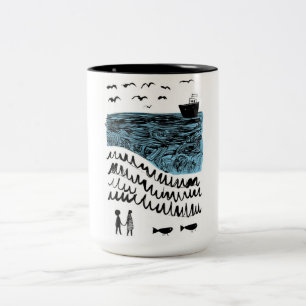 Where the Sea Begins Hand-Drawn Ocean Baby Bodys Two-Tone Coffee Mug