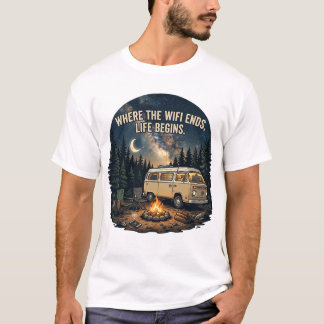 Where The Wifi Ends Life Begins Camper Van Graphic T-Shirt