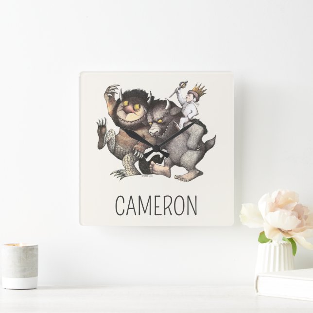 Where the Wild Things | Add Your Name Square Wall Clock (Home)