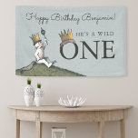 Where the Wild Things Are 1st Birthday Banner<br><div class="desc">Celebrate your little one's first milestone with our enchanting Where The Wild Things Are 1st Birthday Banner. Inspired by Maurice Sendak's beloved classic, this vibrant banner features colourful and whimsical illustrations of Max and the Wild Things, perfect for adorning party venues, backdrops, or cake tables. Designed to create a magical...</div>