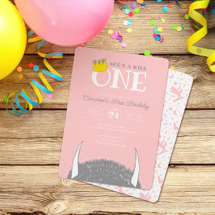 Where the Wild Things Are 1st Birthday Crown PinK Invitation