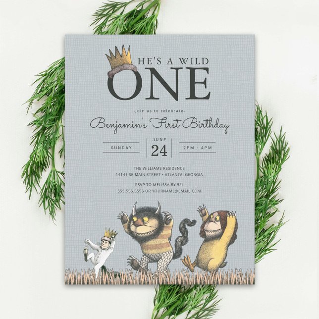 Where the Wild Things Are 1st Birthday Invitation Postcard (Card on table)