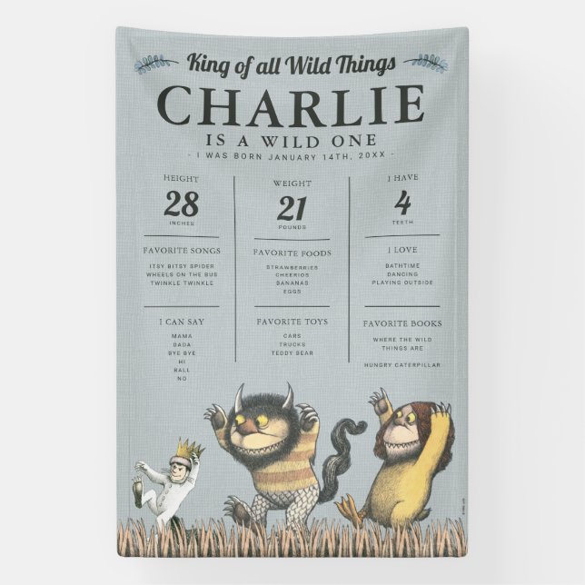 Where the Wild Things Are - 1st Birthday Milestone Banner (Vertical)