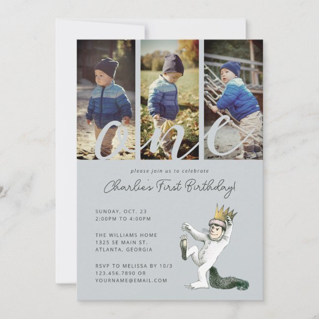 Where the Wild Things Are 1st Birthday Photo Invitation (Front)